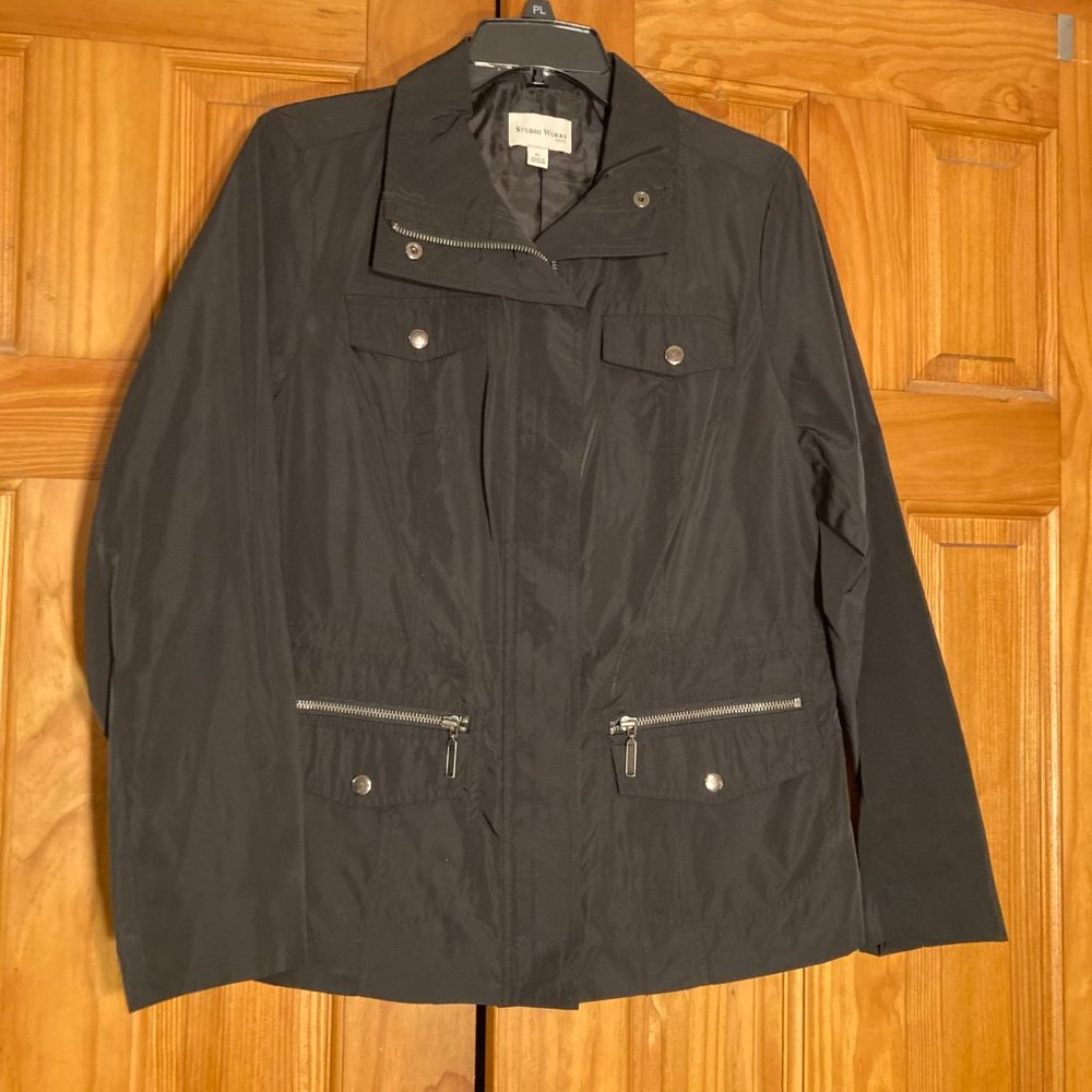 NWOT Studio Works Vintage 90s Jacket Lightweight Coat Black Size Petite Large